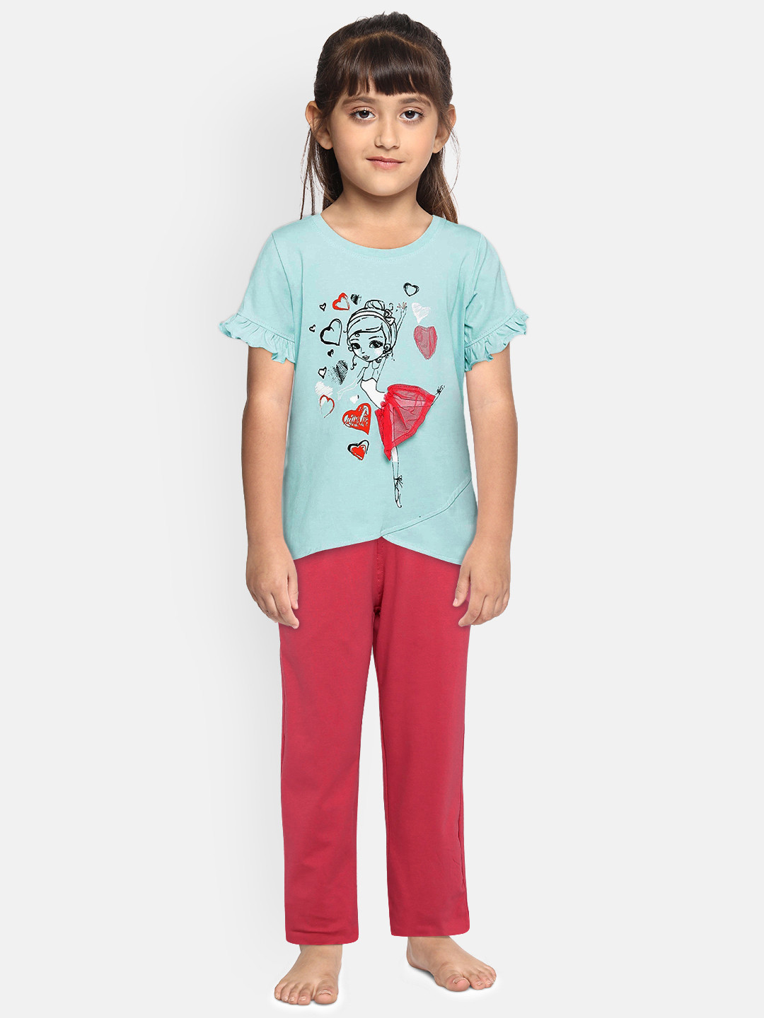 

Sweet Dreams Girls Blue & Red Printed Night suit