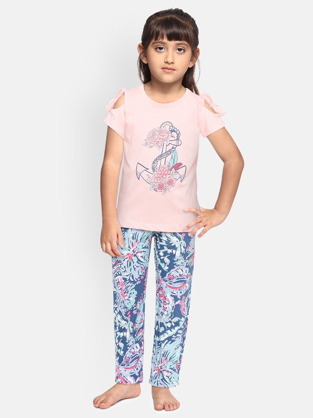 

Sweet Dreams Girls Pink & Blue Printed Night suit