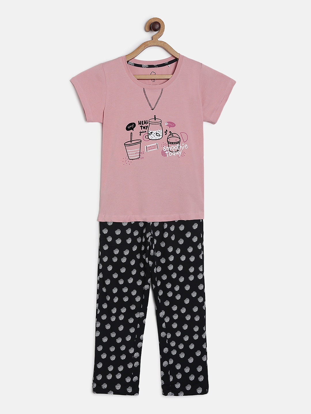 

Sweet Dreams Girls Pink & Black Printed Night suit