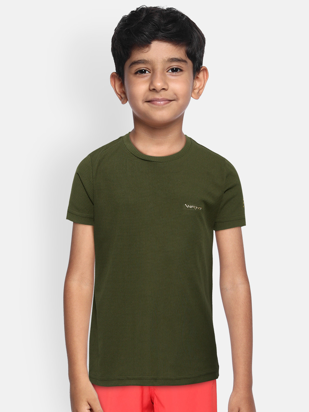 

Sweet Dreams Boys Olive Green Self-Checked Round Neck T-shirt