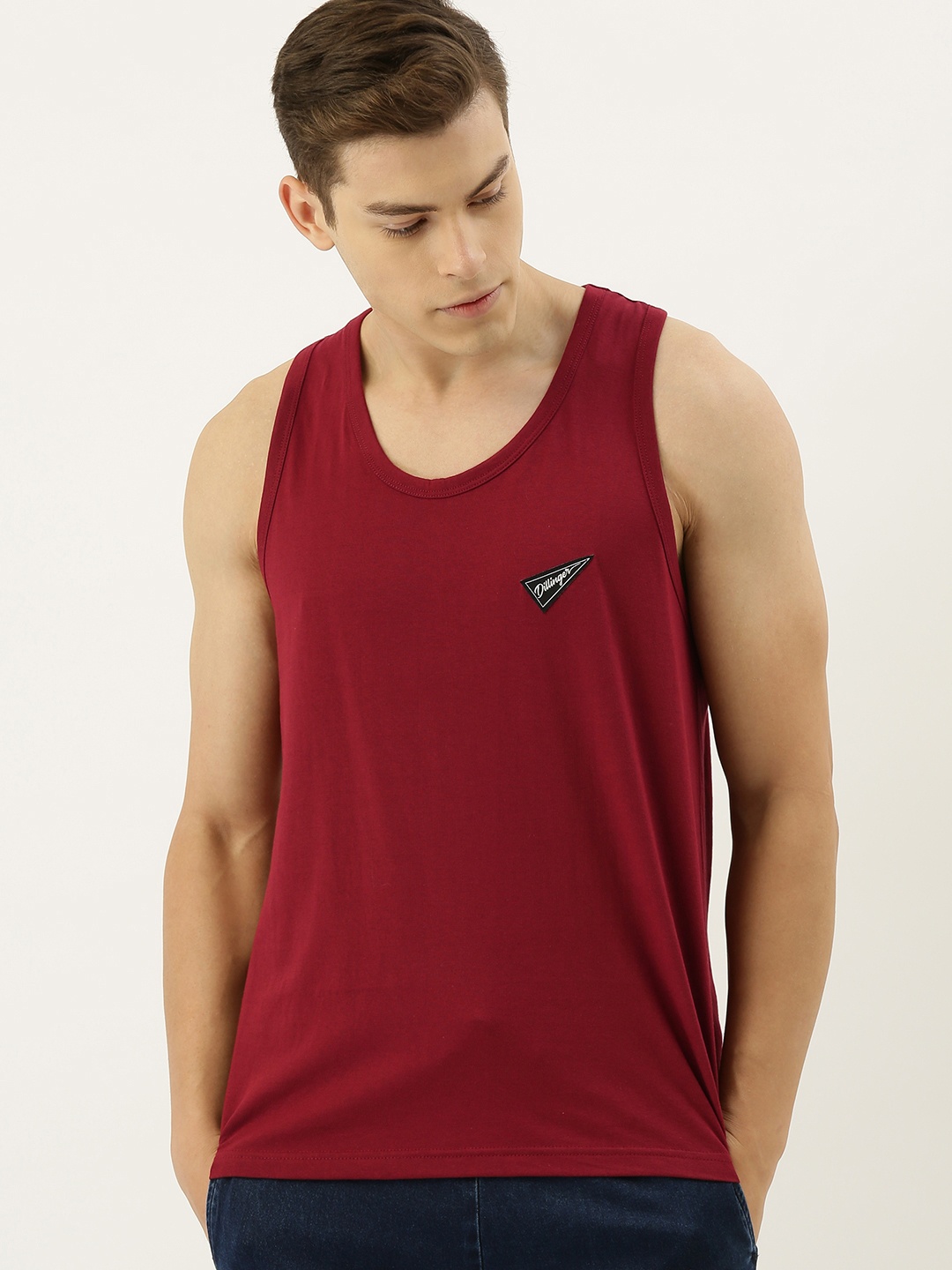 

DILLINGER Men Maroon Solid Sleeveless Round Neck T-shirt