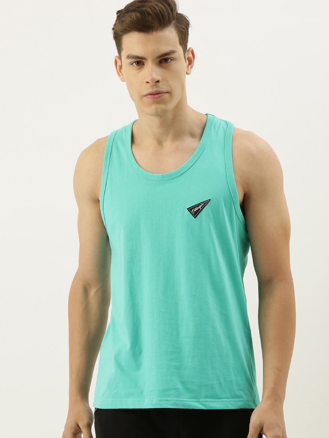 

DILLINGER Men Sea Green Solid Round Neck Pure Cotton T-shirt