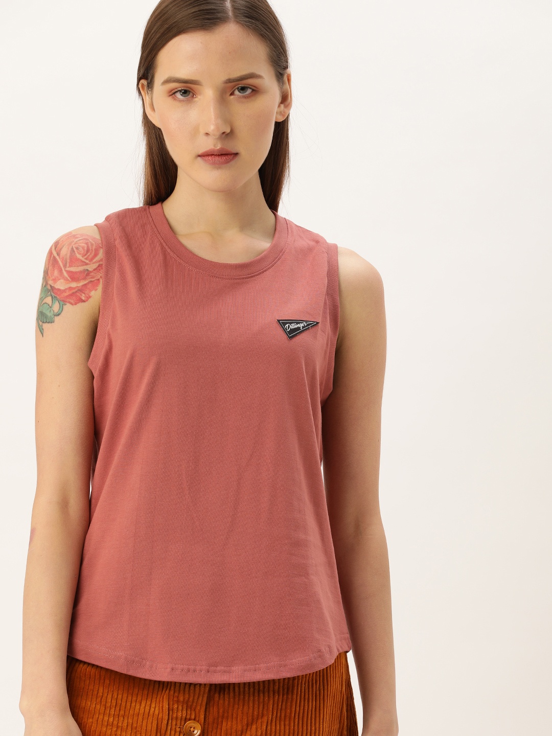 

DILLINGER Women Pink Solid Round Neck Pure Cotton T-shirt