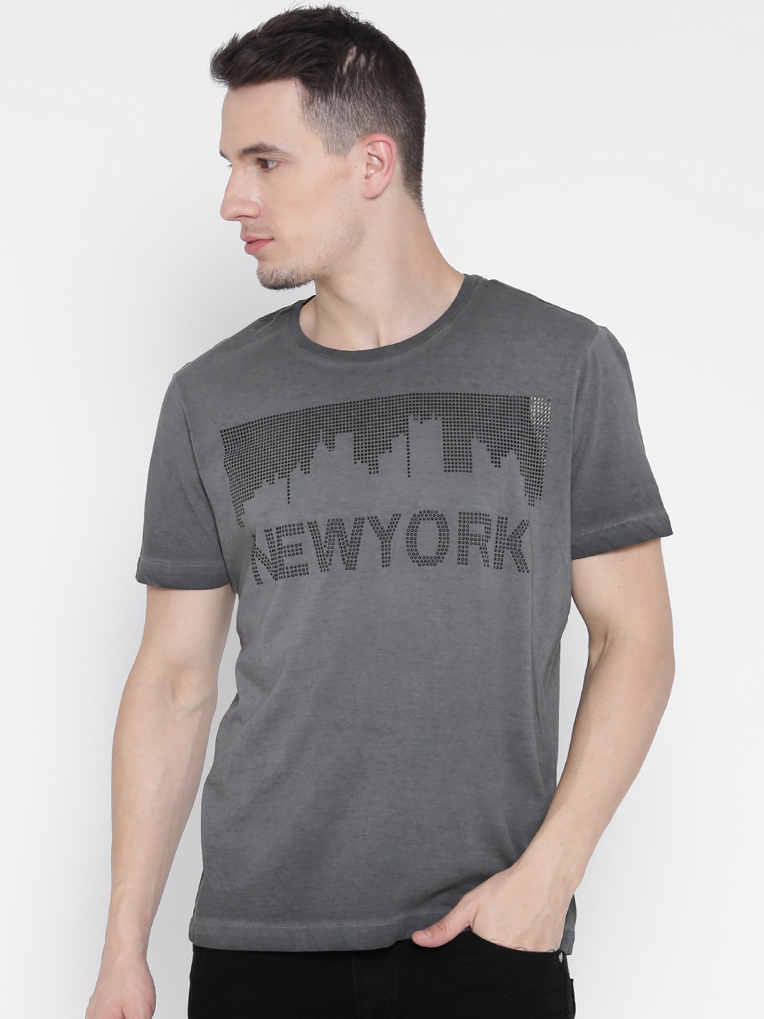 

Arrow New York Charcoal Grey Pure Cotton T-shirt
