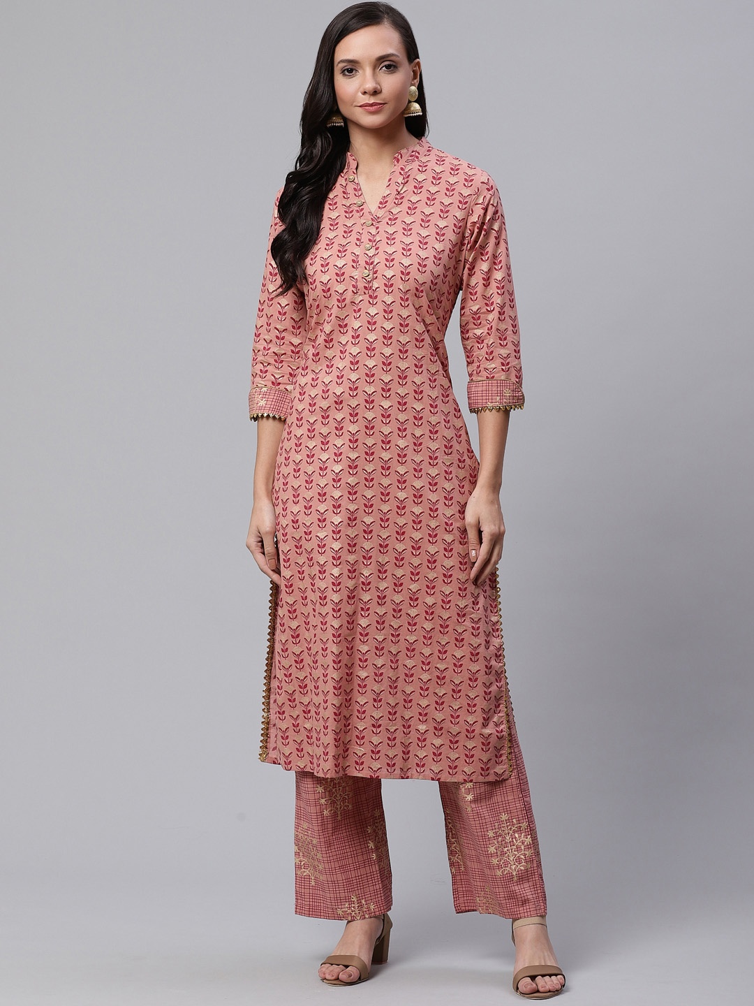 

Azira Women Dusty Pink & Golden Printed Kurta with Palazzos