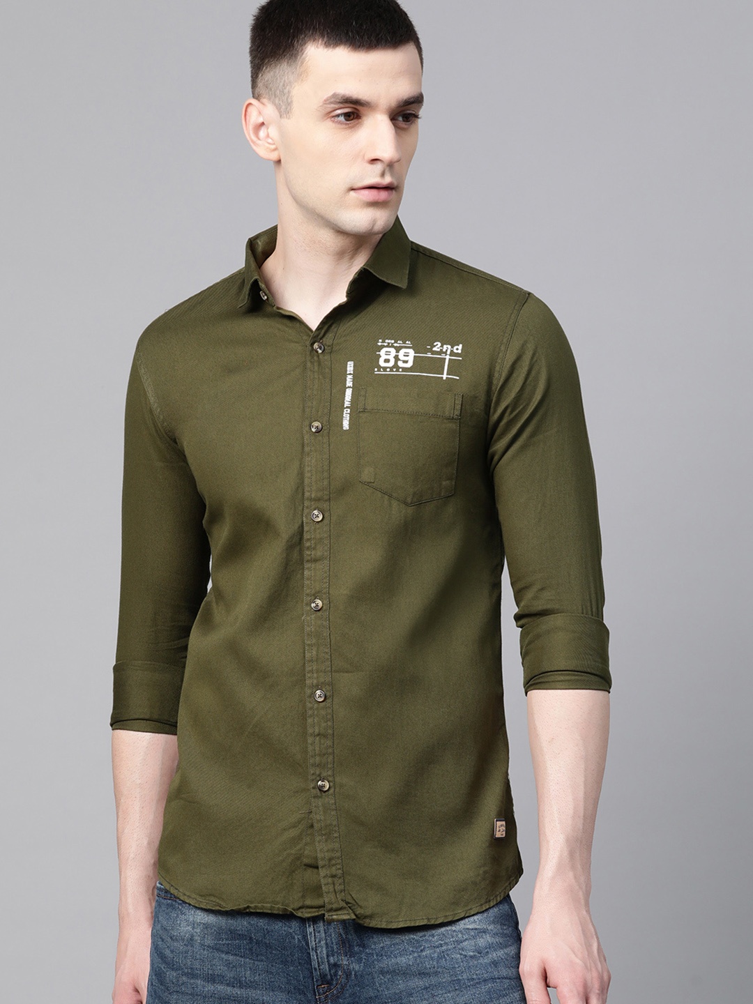 

DENNISON Men Olive Green Smart Slim Fit Solid Casual Shirt