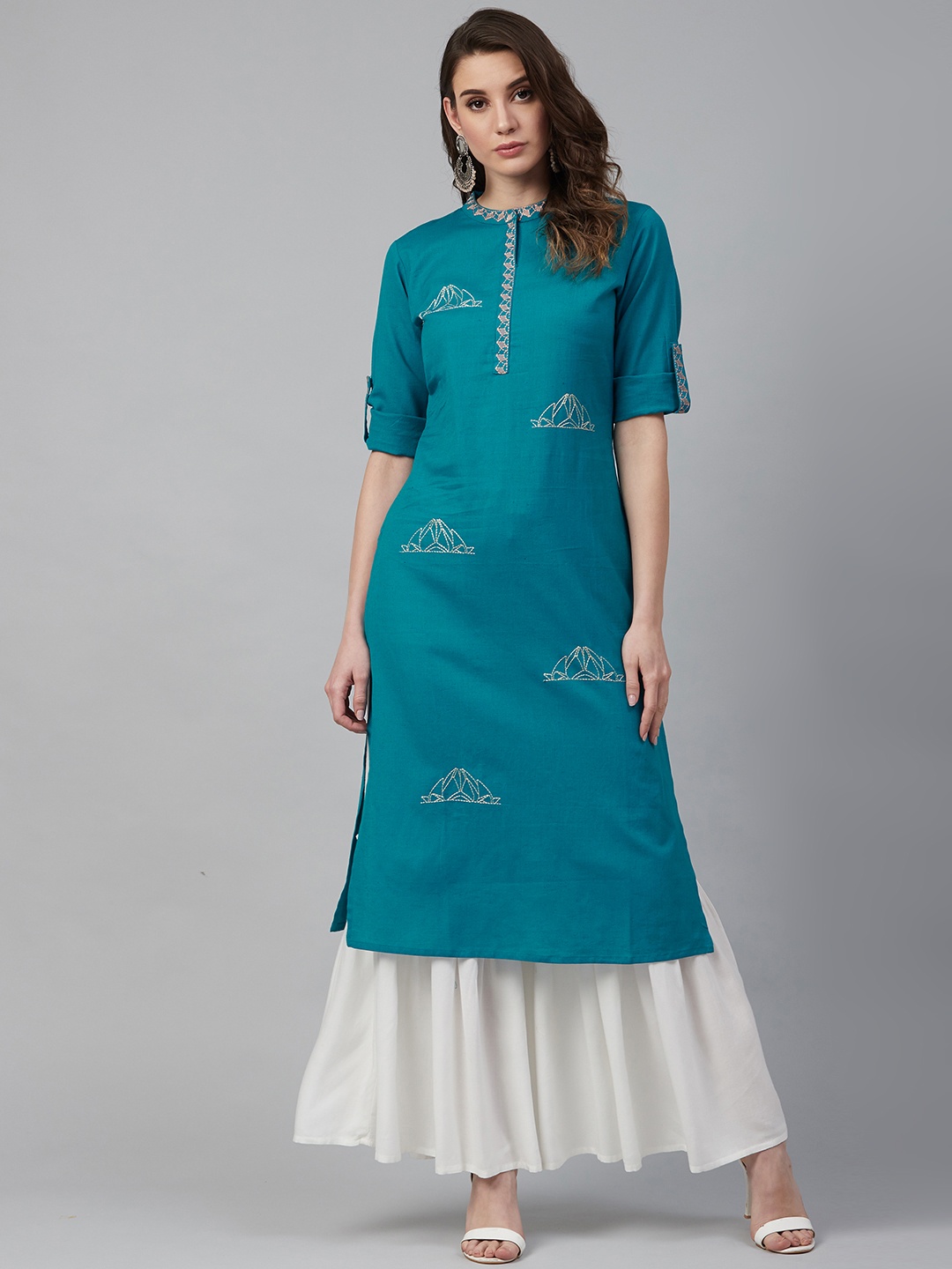 

Yufta Women Teal Blue Solid Straight Kurta