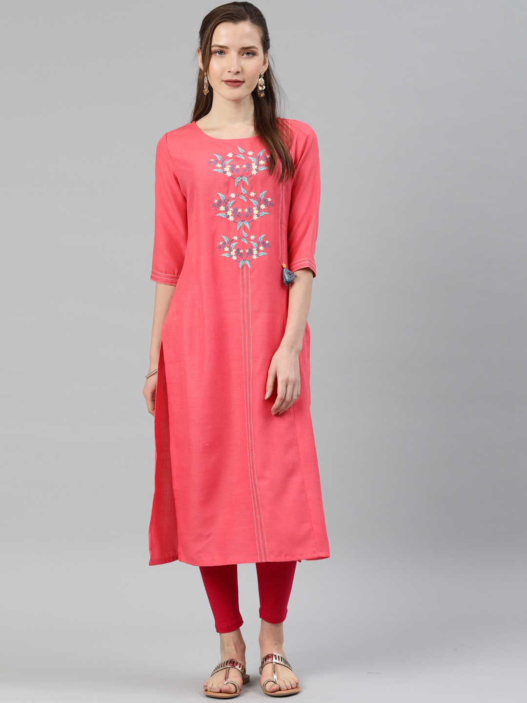 

Alena Women Pink & Blue Embroidered Straight Kurta