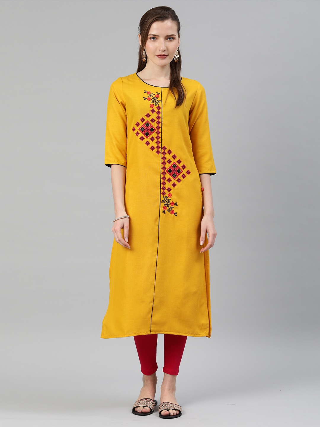 

Alena Women Yellow Embroidered Straight Kurta