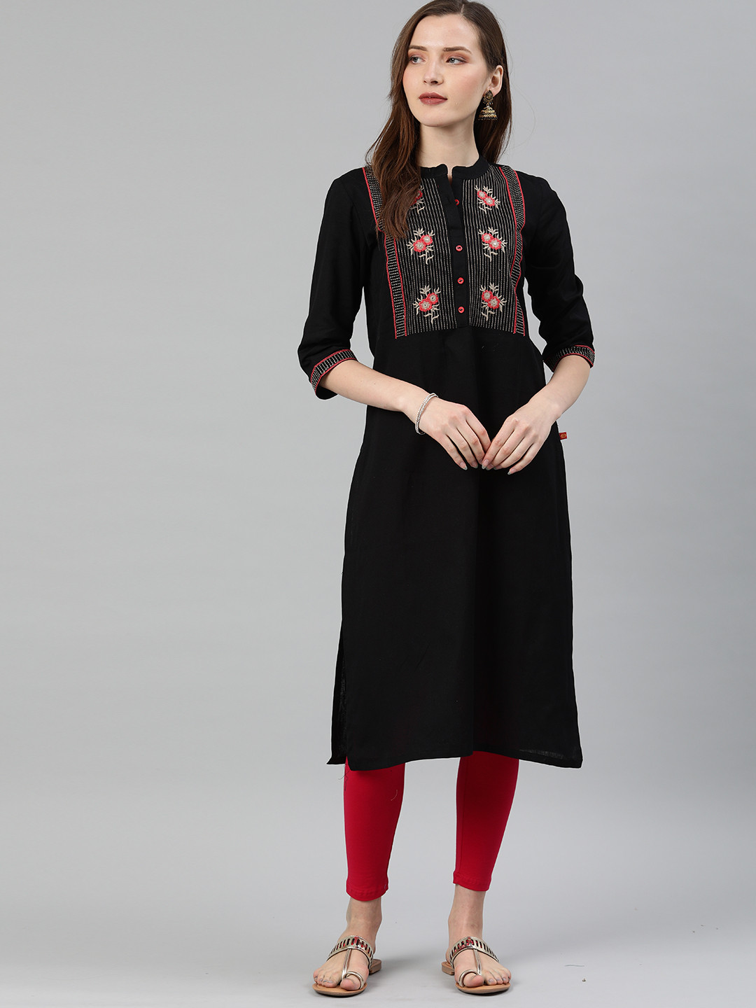 

Alena Women Black Embroidered Straight Kurta