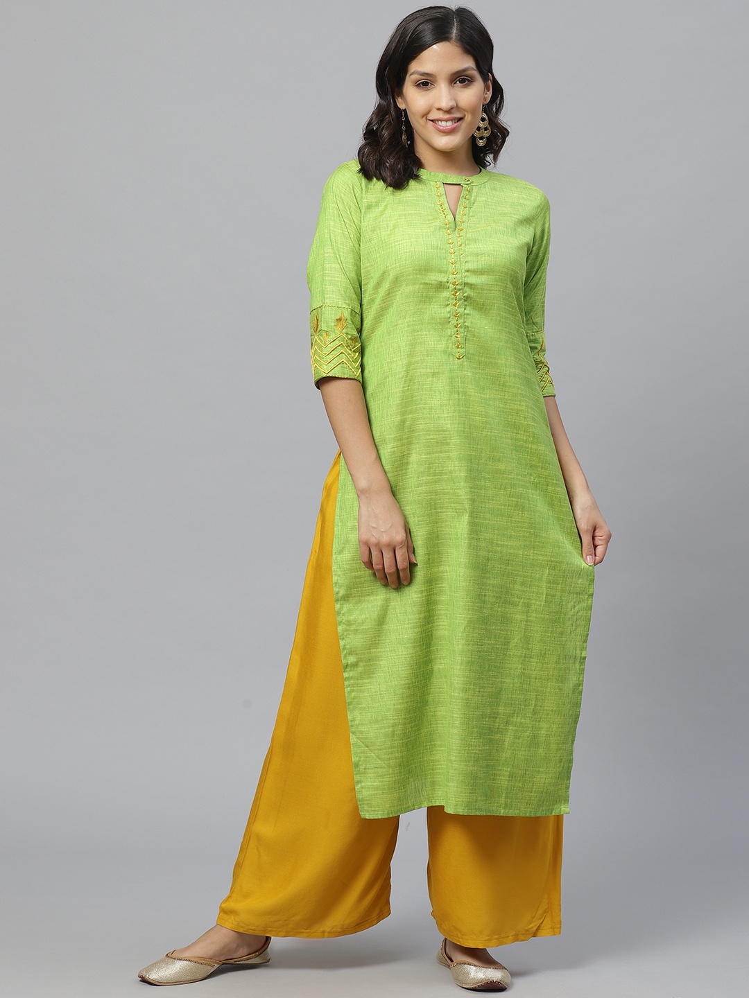 

Libas Women Lime Green Solid Straight Kurta