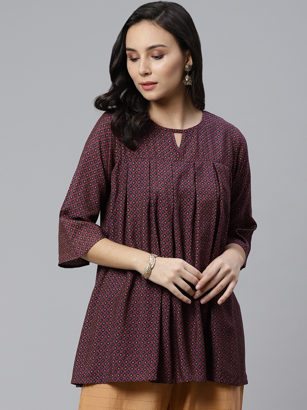 

Libas Women Maroon & Navy Blue Printed A-Line Kurti