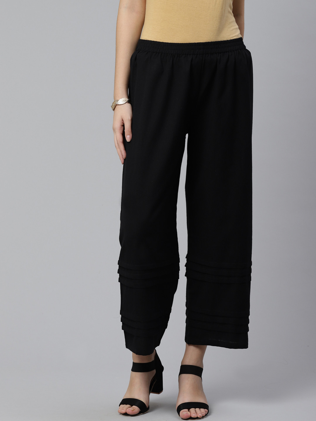 

Libas Women Black Wide Leg Fit Solid Palazzos