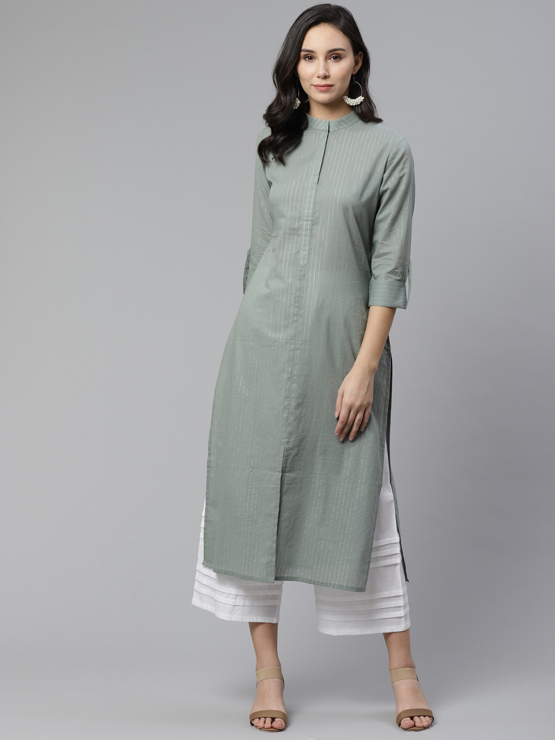 

Libas Women Grey Striped Straight Kurta