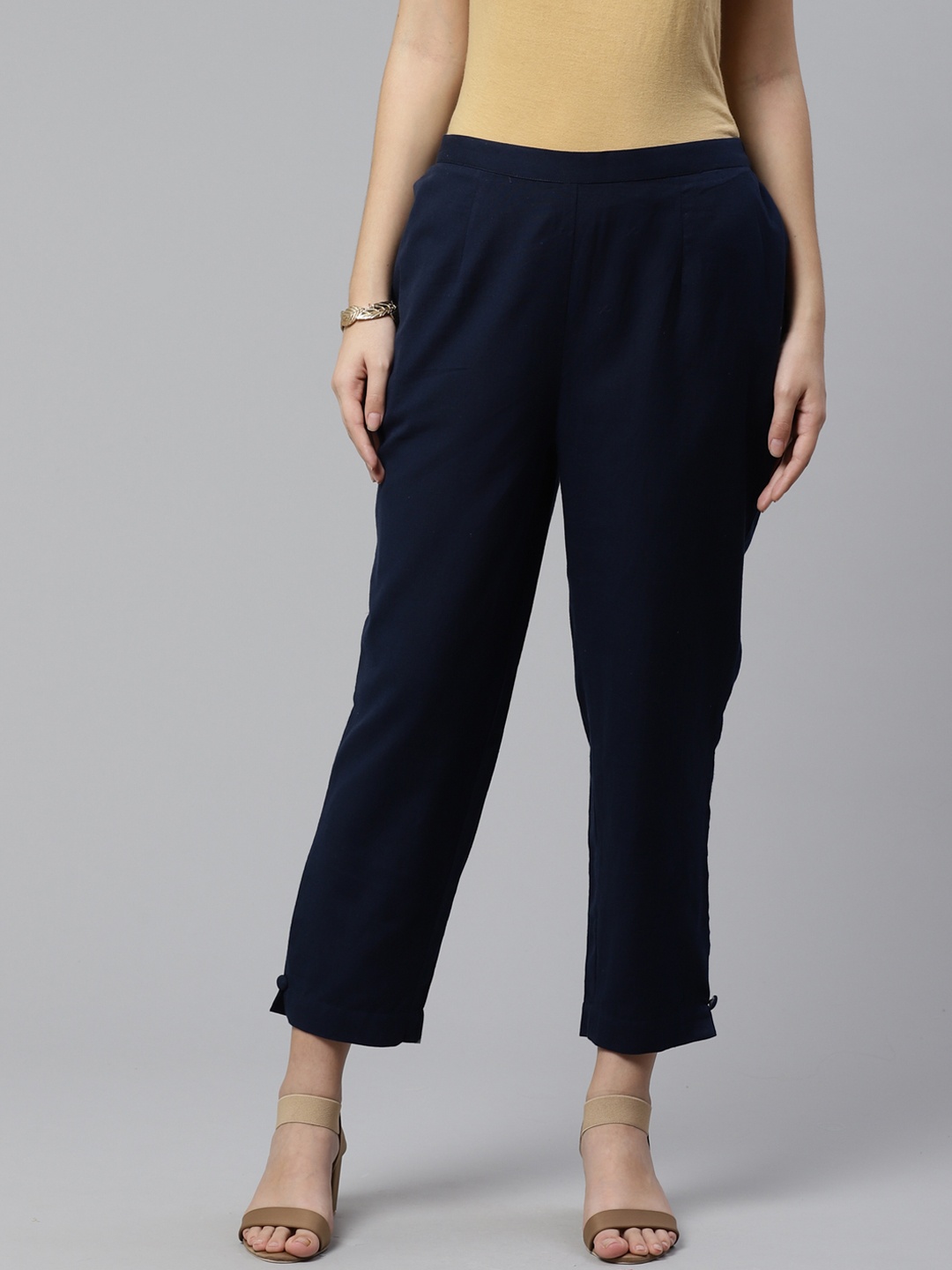 

Libas Women Navy Blue Solid Cropped Regular Trousers