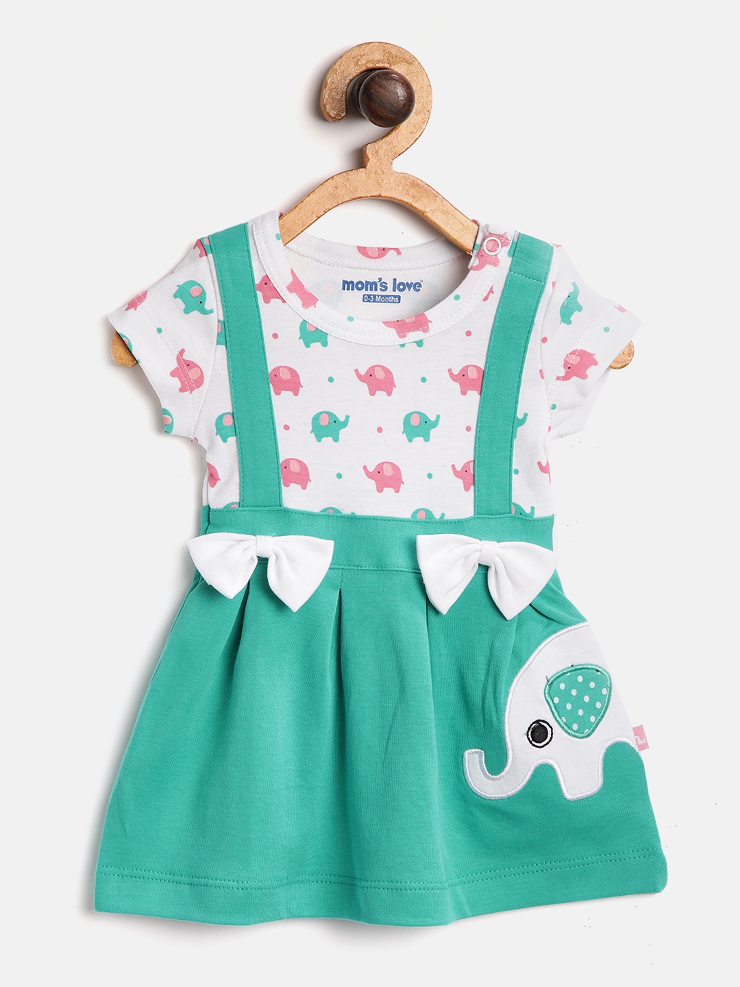 

Moms Love Girls Sea Green & White Elephant Print Fit & Flare Dress