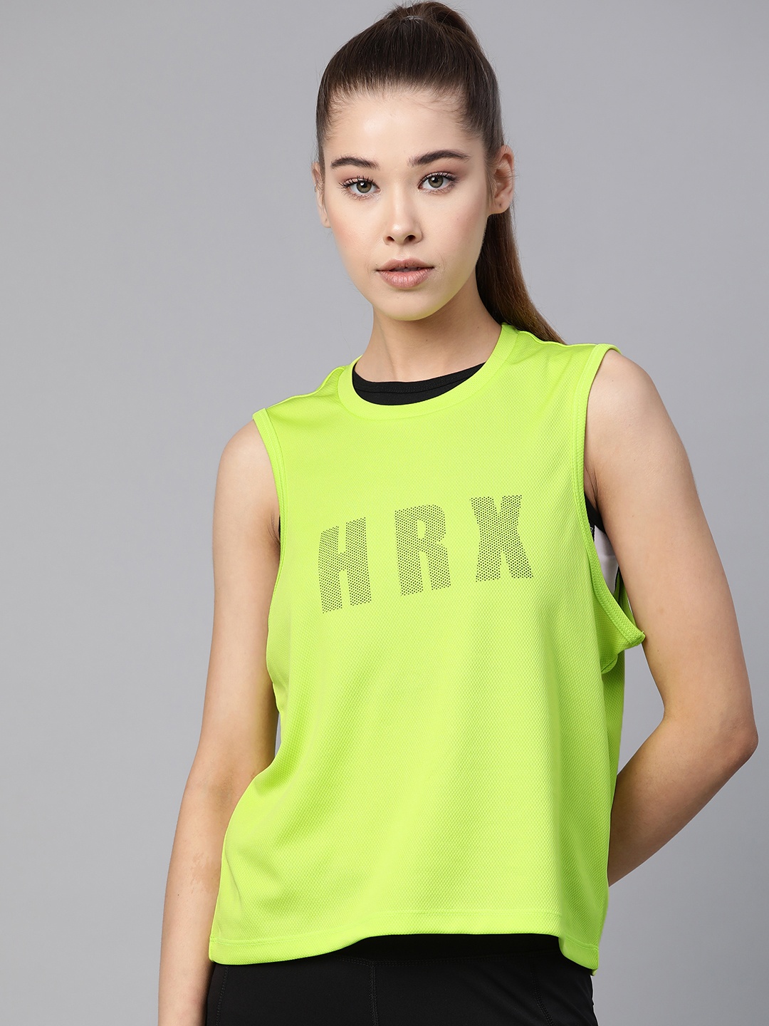 

Hrx By Hrithik Roshan Women Fluorescent Green Rapid Dry Antimicrobial Training T-shirt