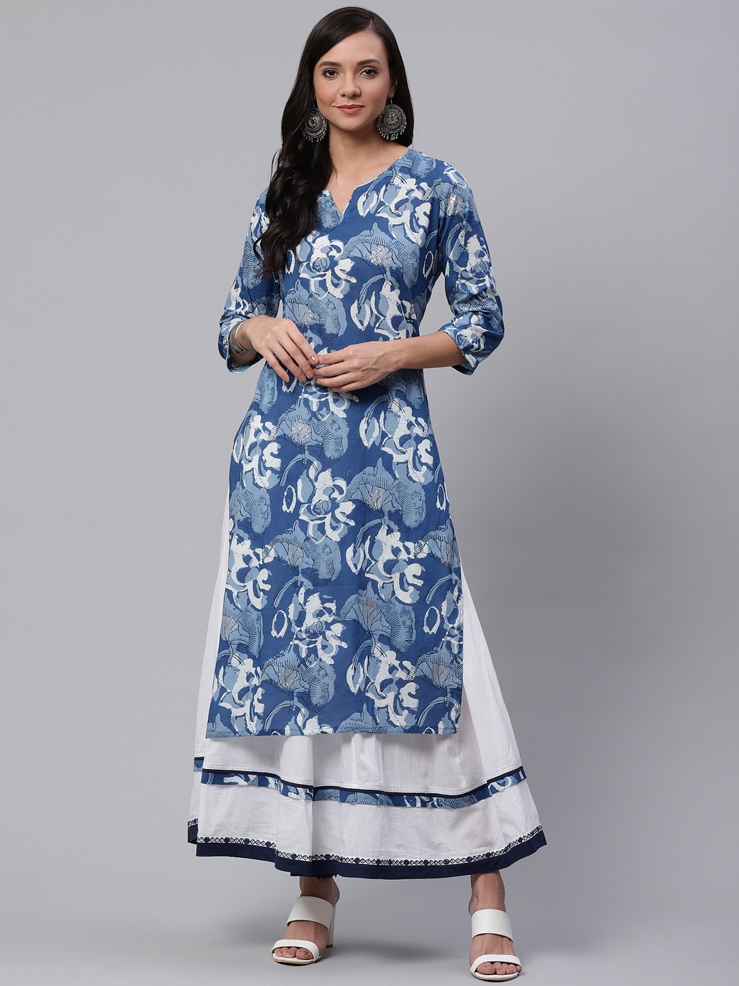 

Divena Women Blue & White Printed Kurta with Palazzos