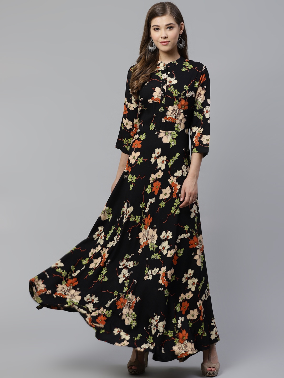 

Divena Women Black & Beige Floral Printed A-Line Kurta