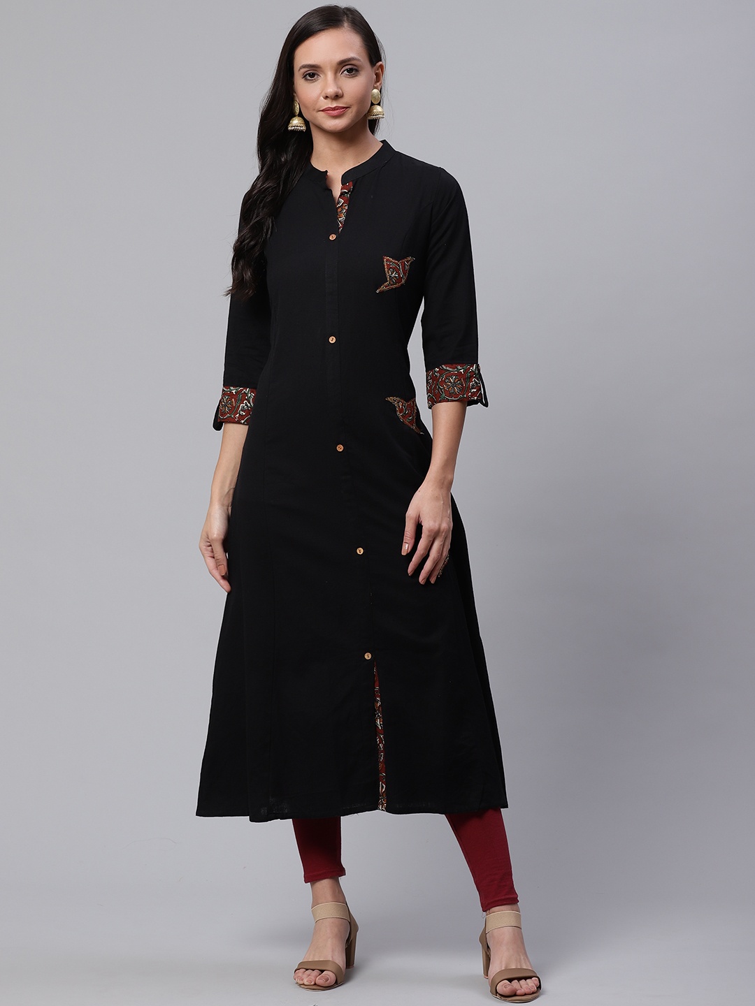 

Divena Women Black Sequinned Detail Solid A-Line Kurta