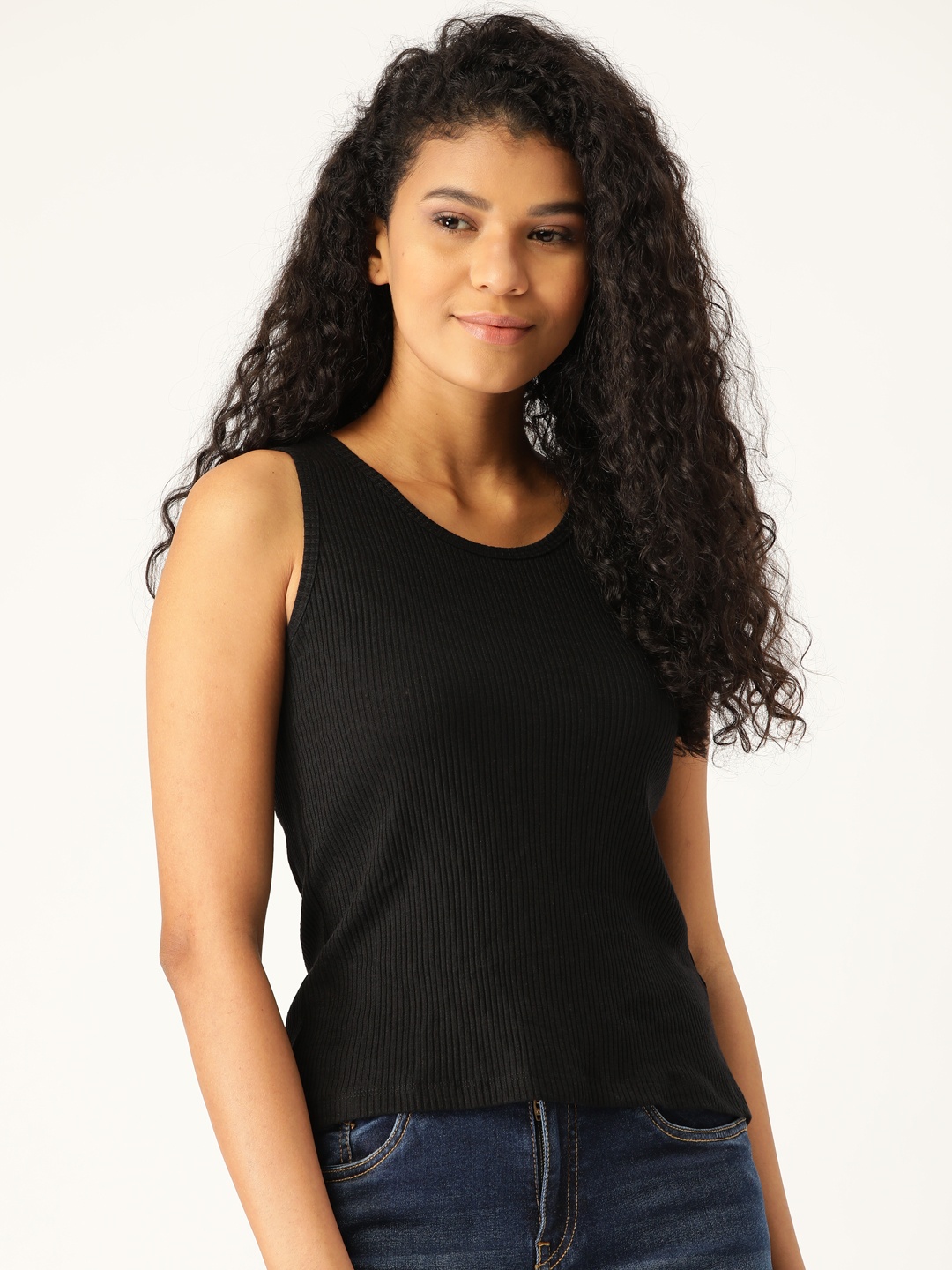 

ether Women Black Ribbed Fitted Top