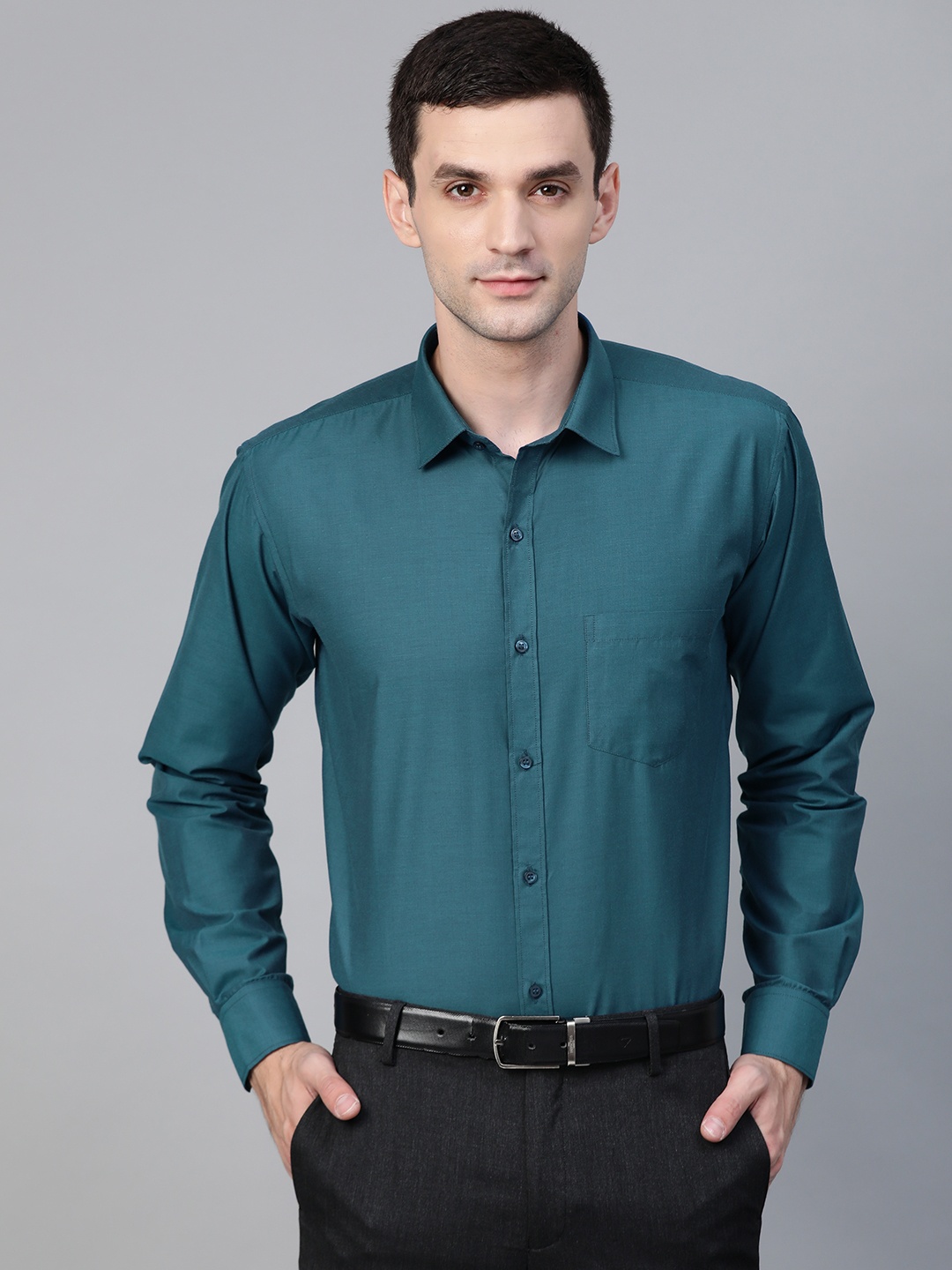 

MANQ Men Teal Blue Slim Fit Solid Formal Shirt