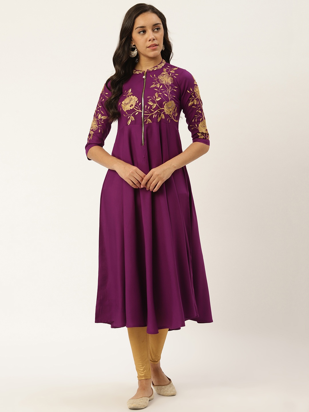 

RANGMAYEE Women Purple & Golden Yoke Design A-Line Empire Kurta