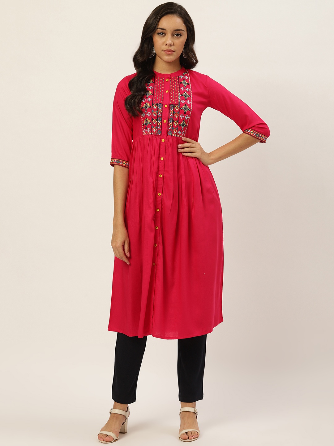 

RANGMAYEE Women Pink Yoke Design A-Line Kurta