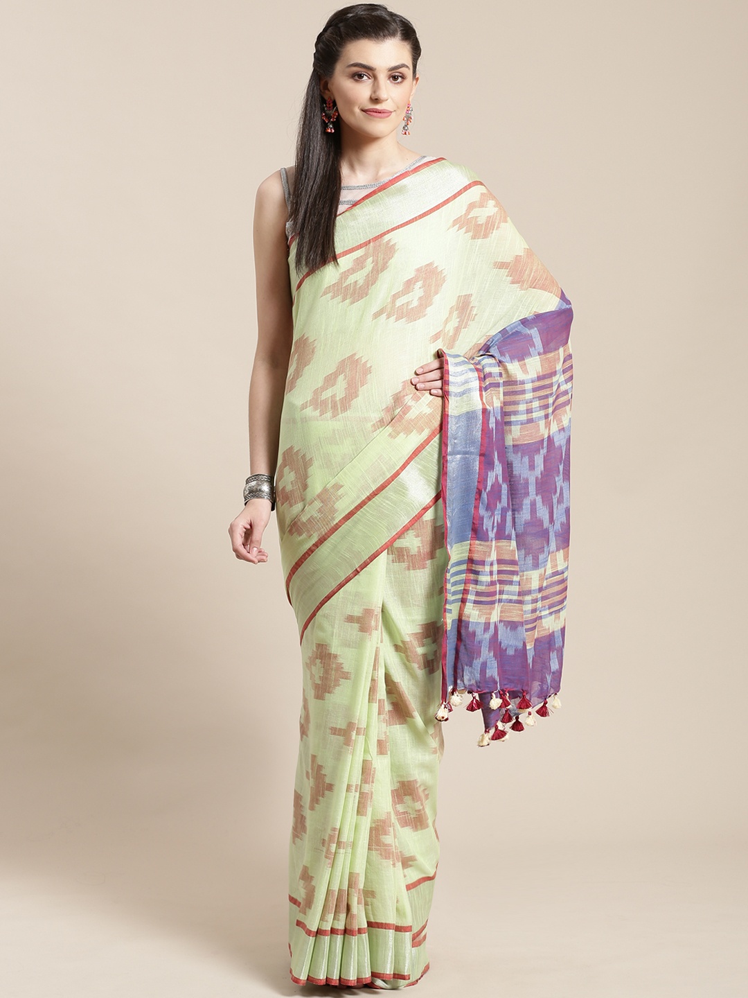 

Kalakari India Green & Red Woven Design Handloom Sustainable Saree