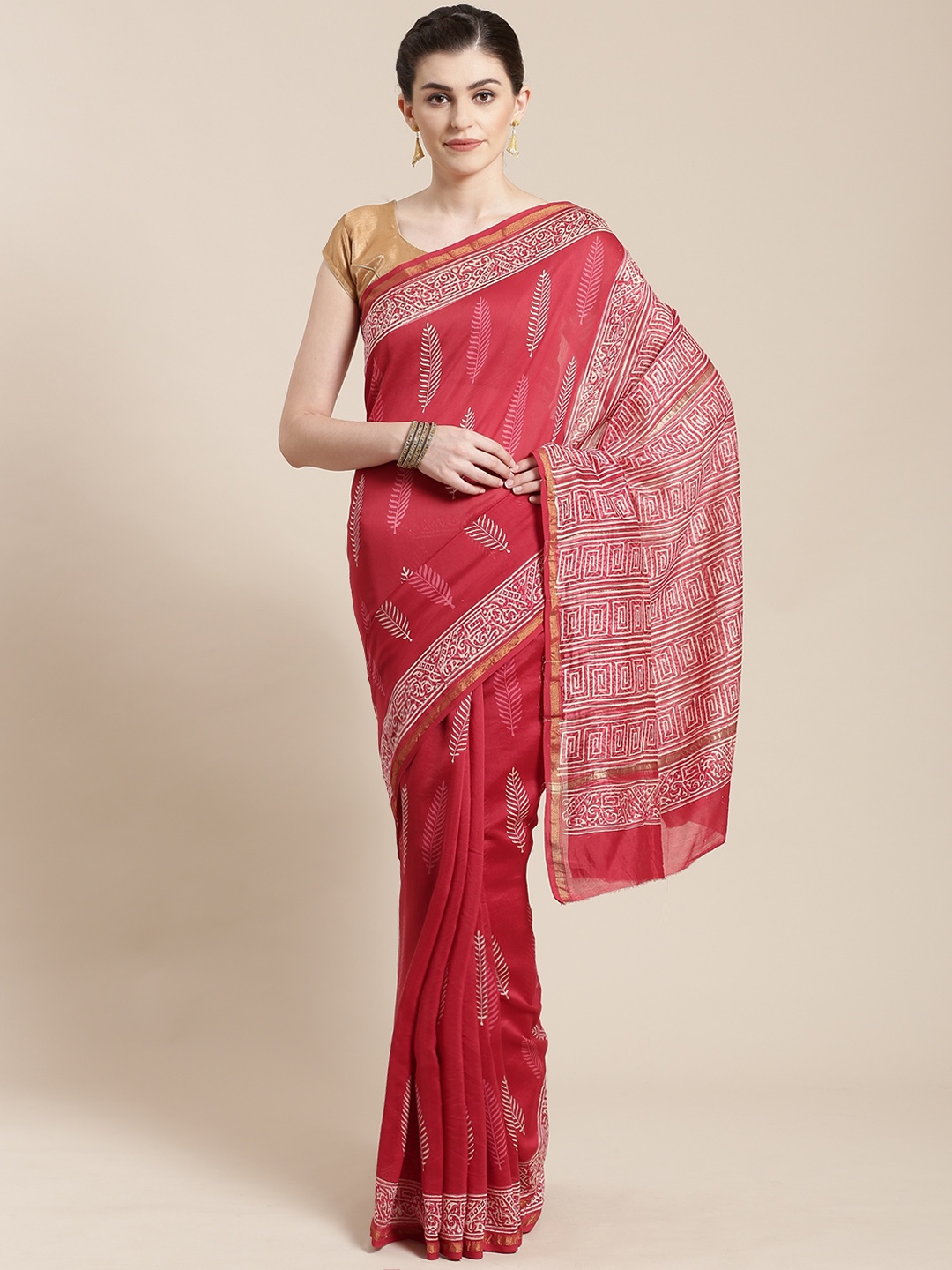 

Kalakari India Maroon & Off-White Handblock Print Handloom Bagru Sustainable Saree