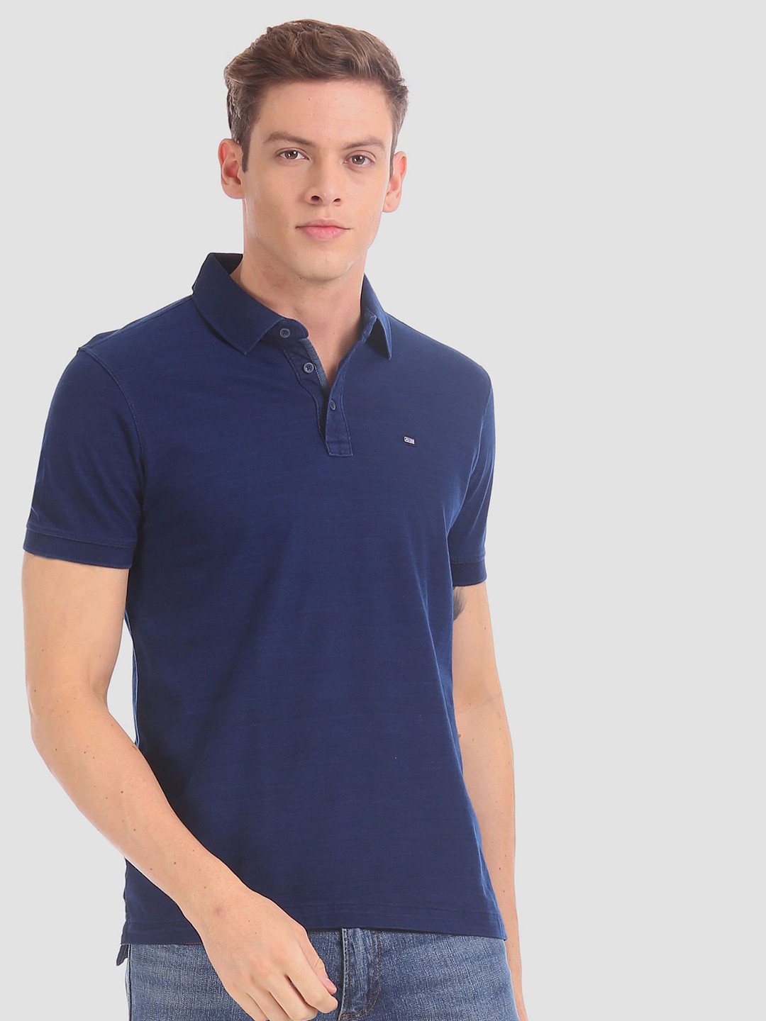 

Arrow Sport Men Blue Solid Polo Collar T-shirt