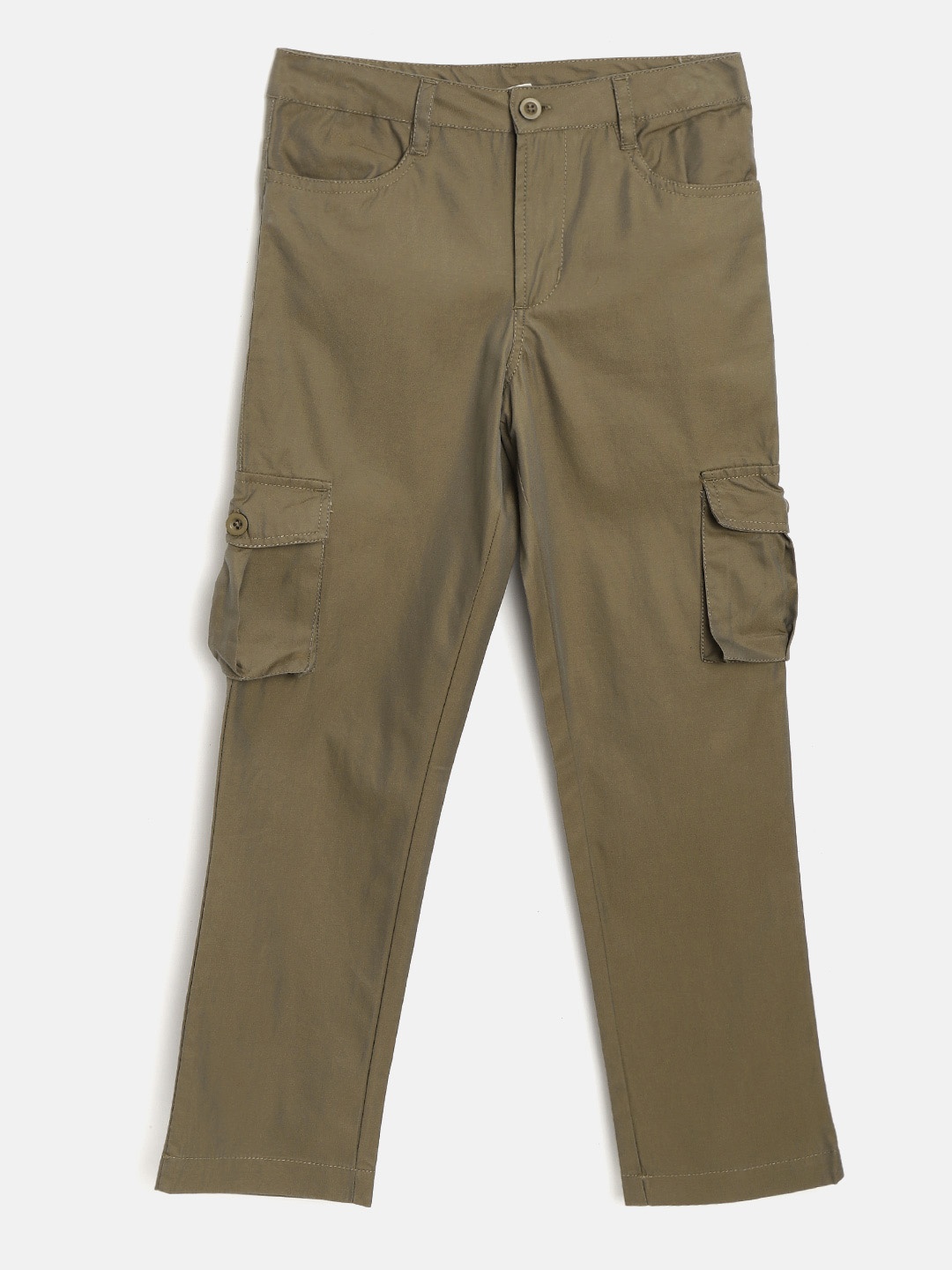 

YK Boys Olive Green Regular Fit Solid Cargos