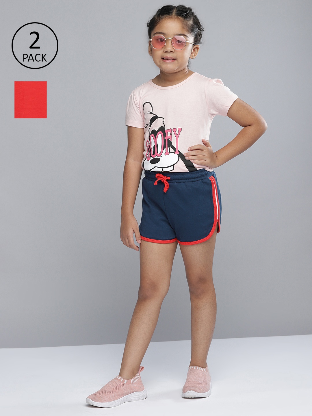 

YK Basics Girls Pack of 2 Solid Regular Fit Shorts, Red