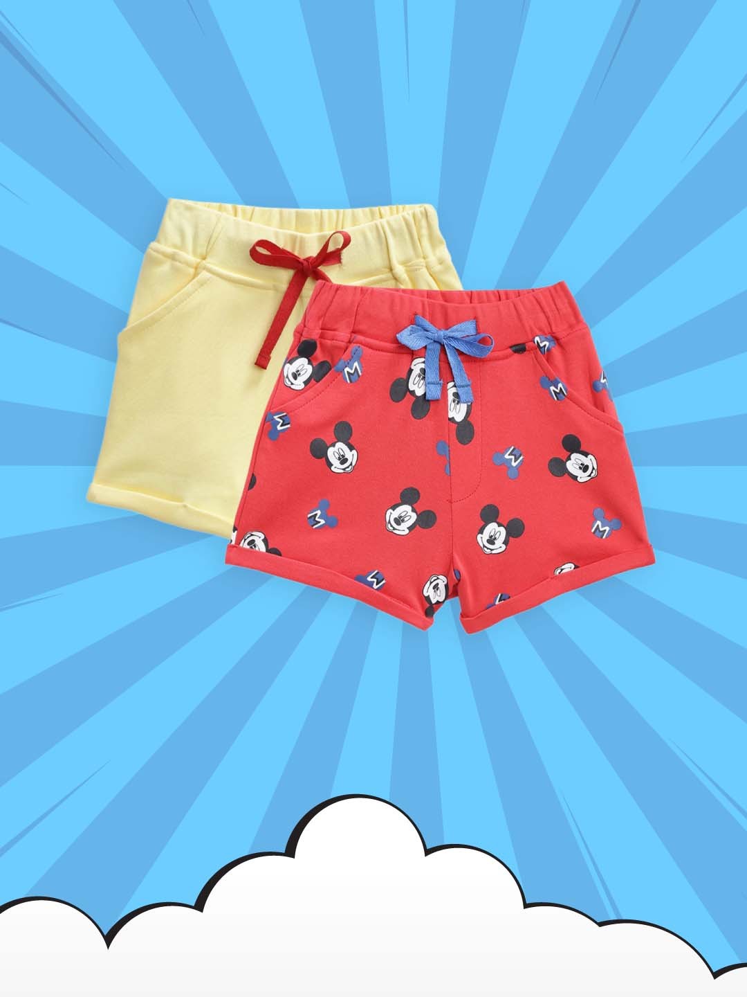 

YK Disney Boys Pack of 2 Mickey Mouse Print Regular Shorts, Red