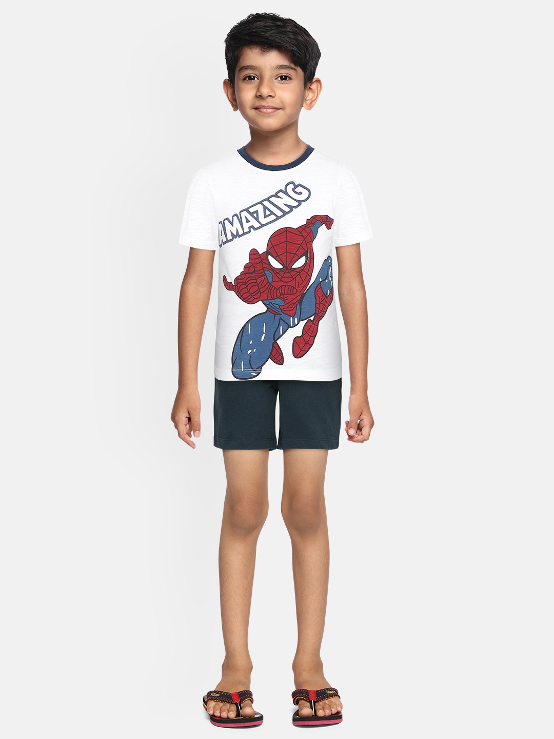 

YK Boys White & Navy Blue Spiderman Print T-shirt with Shorts