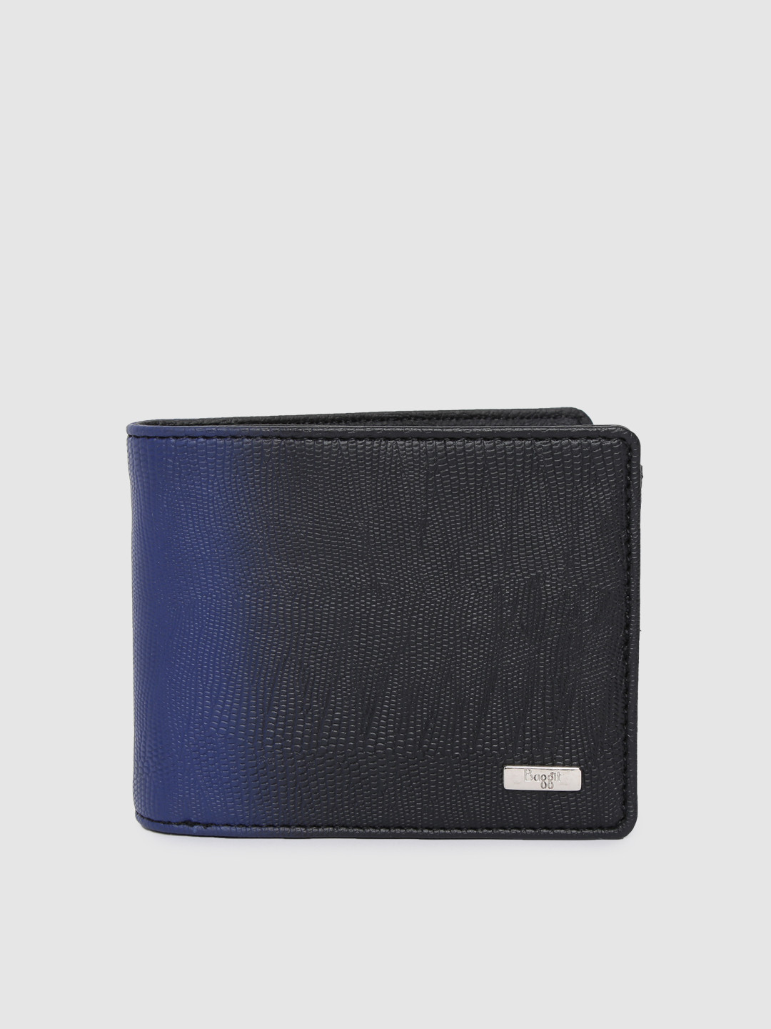 

Baggit Men Black & Blue Animal Textured Two Fold Wallet