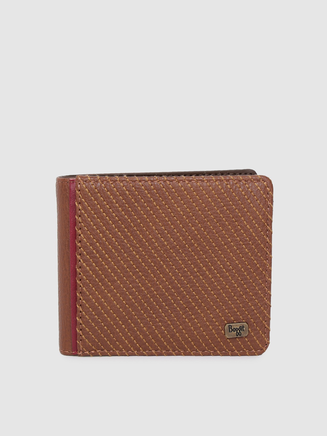 

Baggit Men Brown Thread Work Two Fold Wallet, Tan