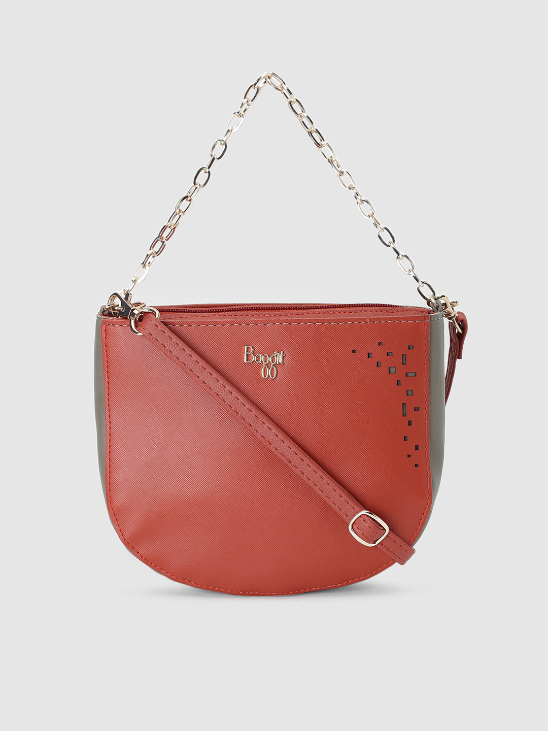 

Baggit Orange & Khaki Brown Colourblocked Handheld Bag