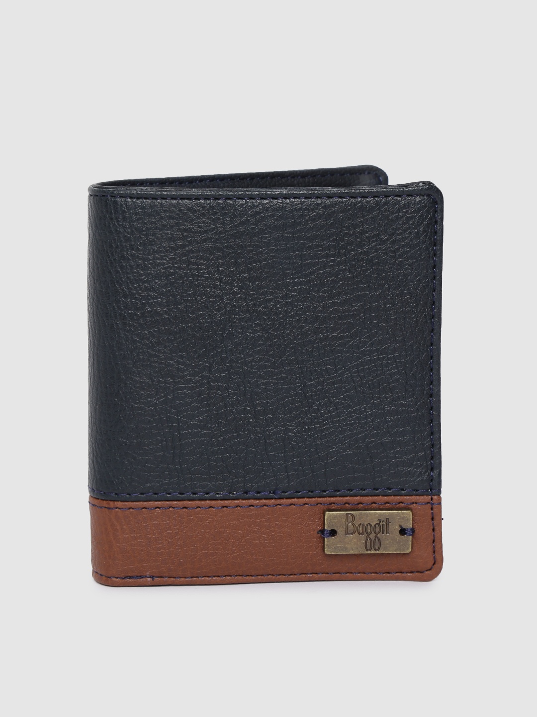 

Baggit Men Navy Blue & Brown Colourblocked Two Fold Wallet
