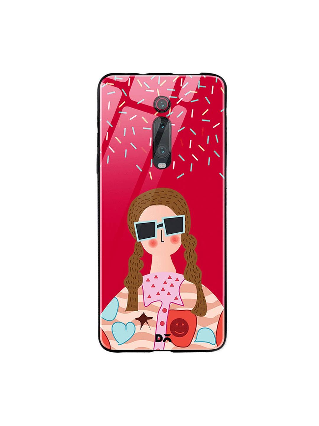 

DailyObjects Red & Beige Hipster Xiaomi Redmi K20 Glass Case Cover
