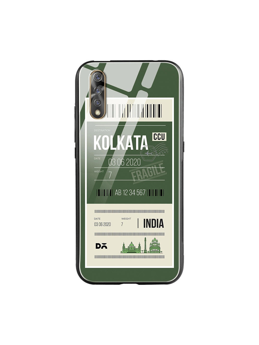 

DailyObjects Olive Green & Off-White Printed Kolkata City Tag Vivo S1 Glass Mobile Cover