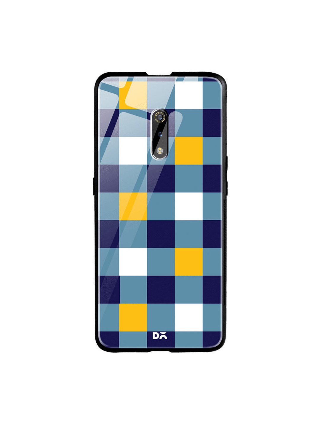 

DailyObjects Blue & Yellow Printed Quartet Checks 1 Oppo Realme X Glass Mobile Cover