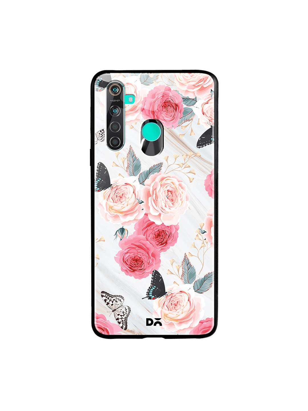 

DailyObjects Blue & Pink Flowers Marble Oppo Realme 5 Pro Glass Case Cover
