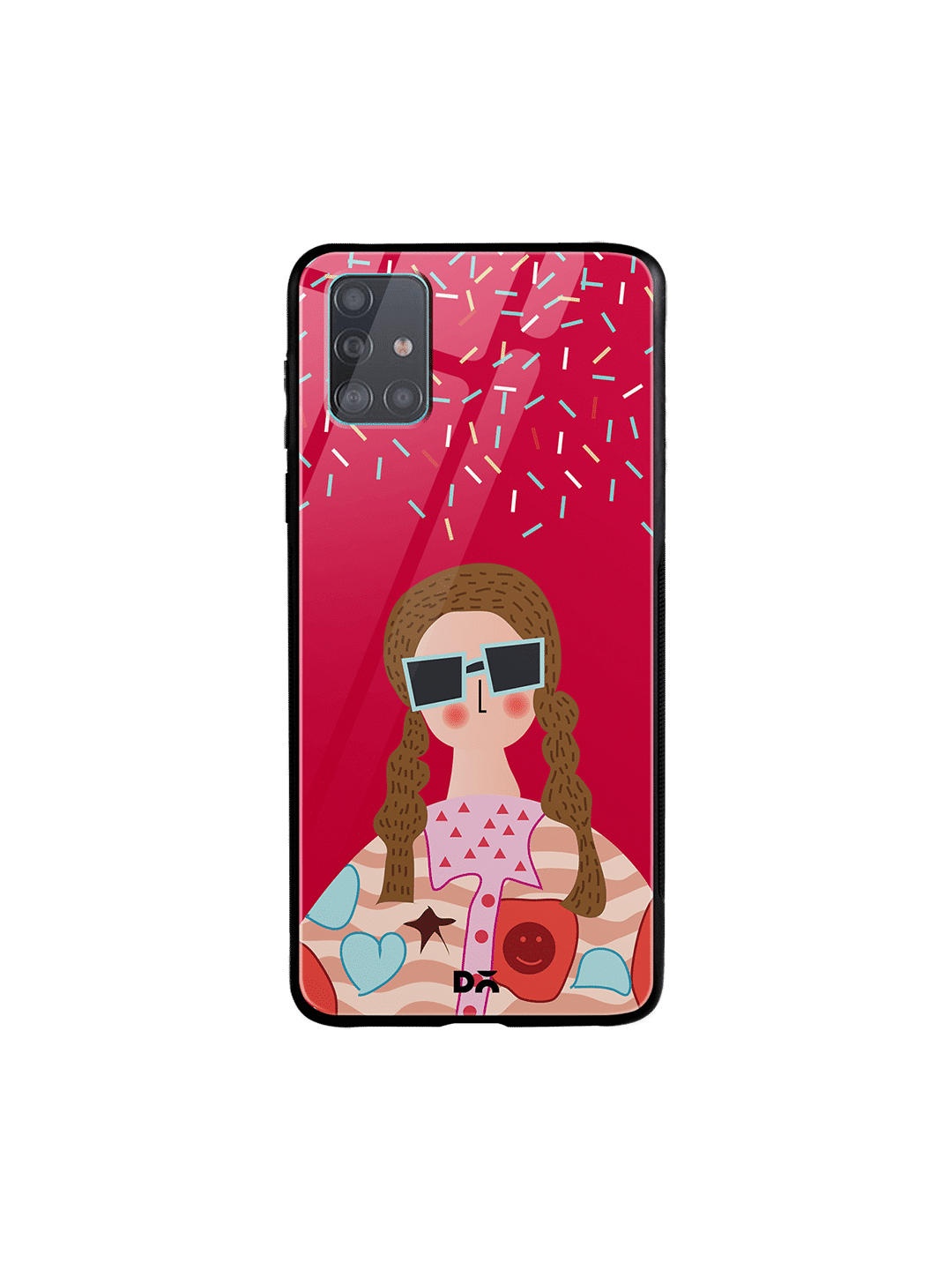 

DailyObjects Red & Beige Printed Hipster Samsung Galaxy A51 Glass Mobile Cover