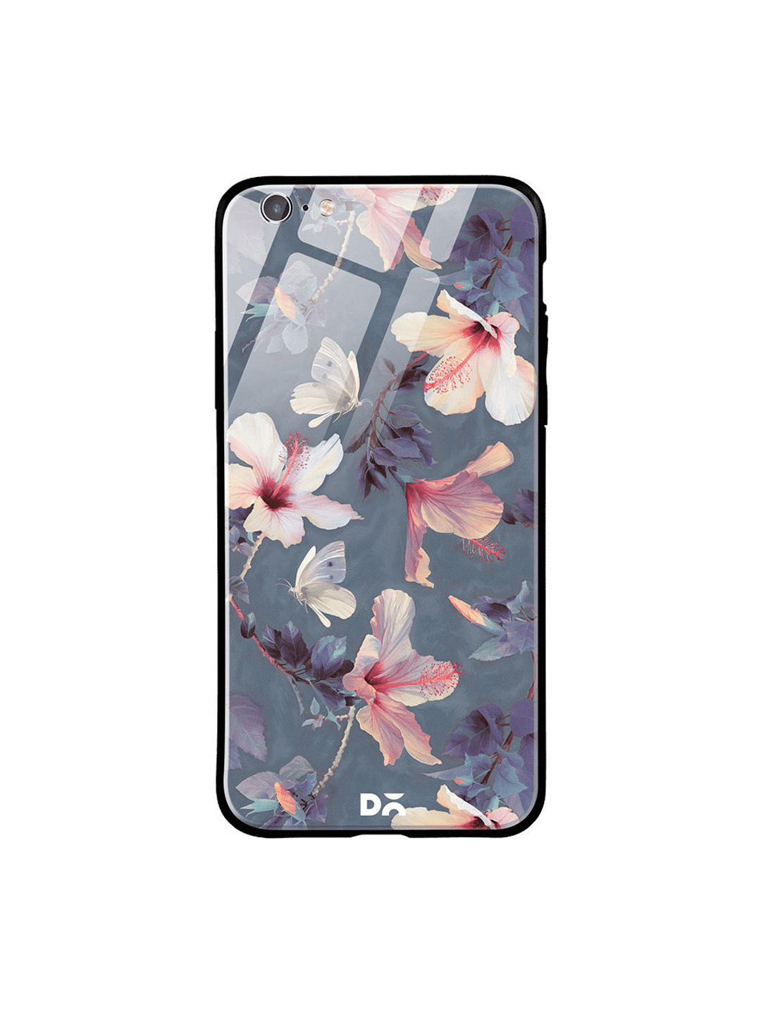

DailyObjects Grey & Pink Butterflies & Hibiscus Flowers iPhone 6S Glass Case Cover