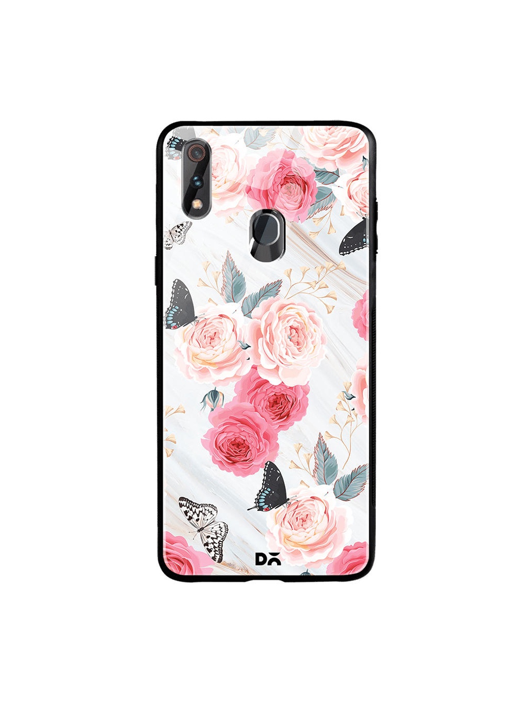 

DailyObjects Off-White & Pink Flowers Marble Printed Oppo Realme 3 Pro Glass Case Cover