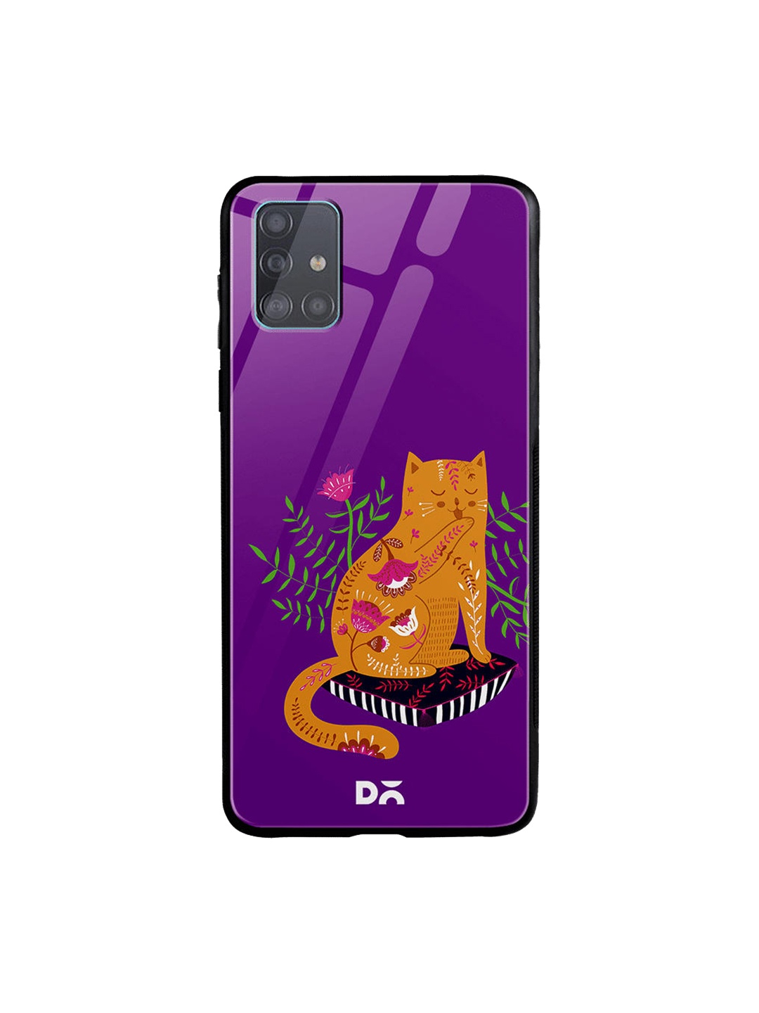 

DailyObjects Purple & Orange Happy Kitty Samsung Galaxy A71 Glass Case Cover