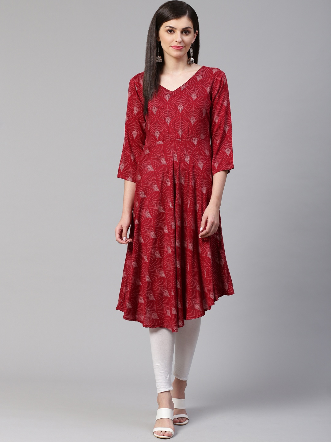 

Jompers Women Maroon & Beige Printed A-Line Kurta