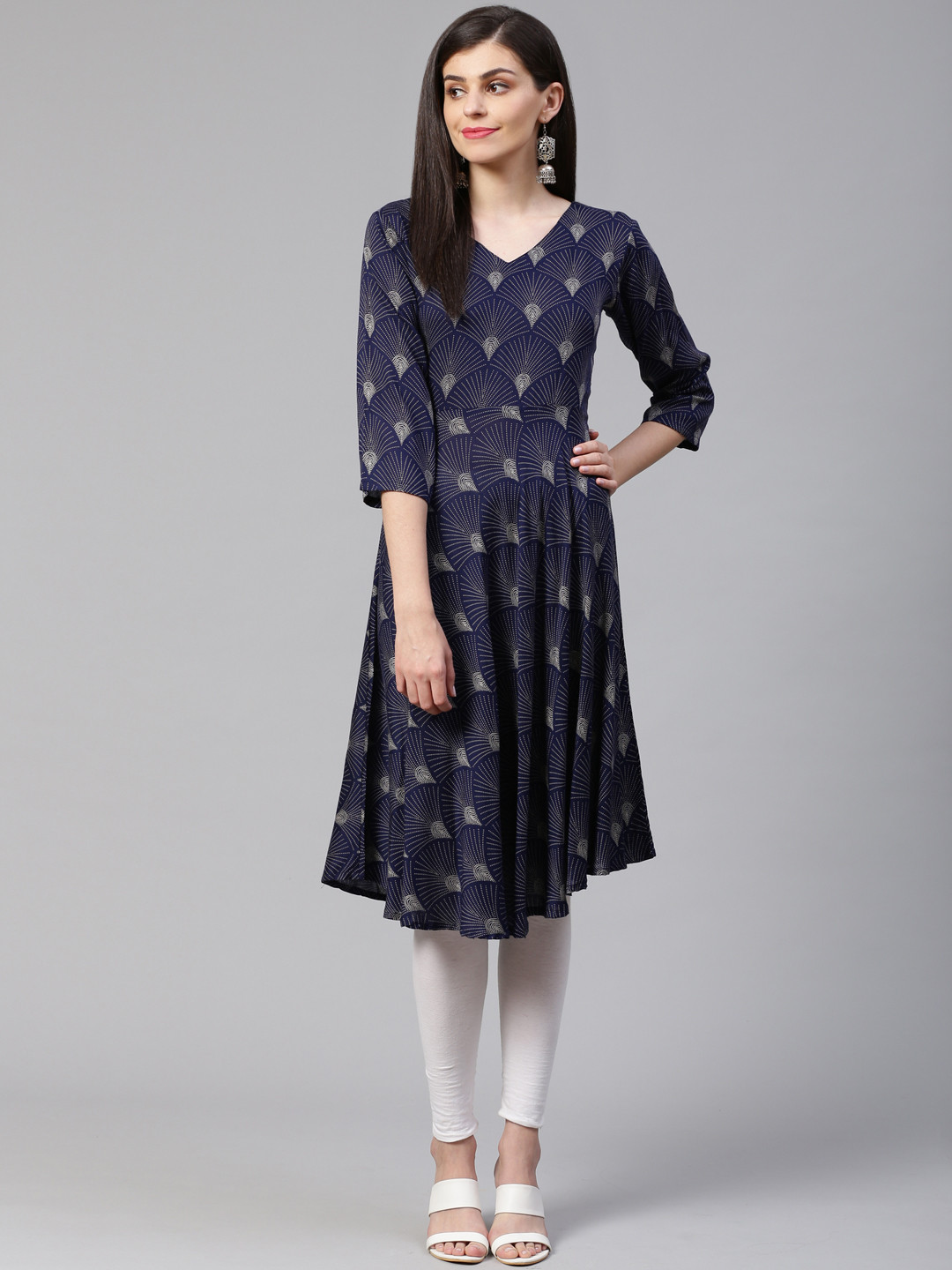 

Jompers Women Navy Blue & Beige Printed A-Line Kurta