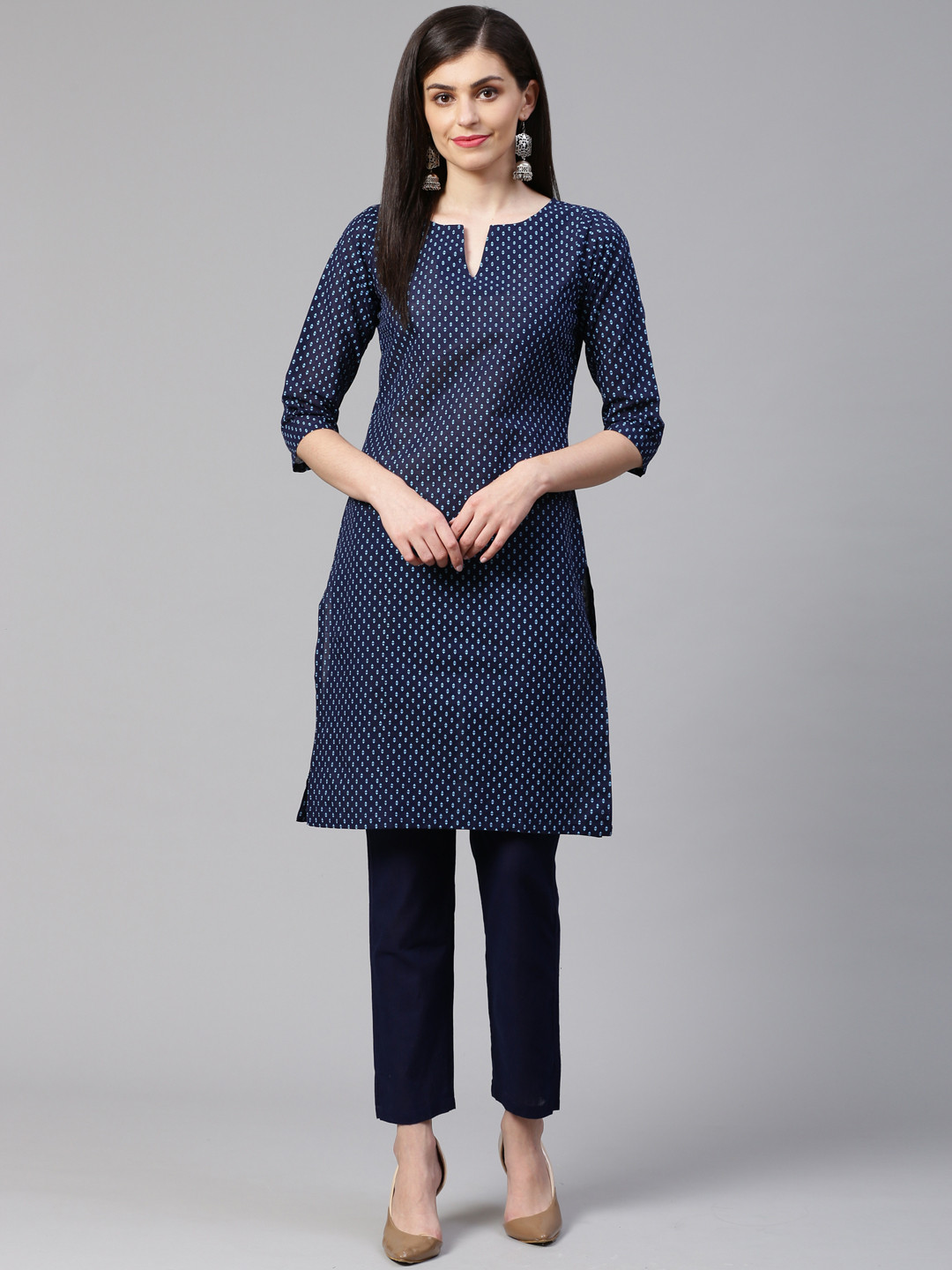 

Jompers Women Navy Blue Printed Kurta with Trousers